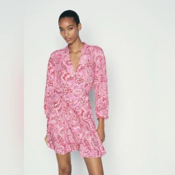 NWT Zara Women’s Pink Paisley Button-Up Dress, Size XS, Summer, Spring Feminine - Picture 1 of 11